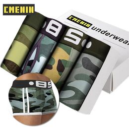 CMENIN 4Pcs Combed Cotton Mens Boxers Underwear Soft Comfortable Panties Slip Sexy Man Underpants Camouflage Male Boxershorts 240305