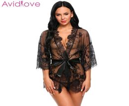 Avidlove Women Costumes Sexy Lingerie Lace Erotic Babydoll Sexy Underwear Belt Robe Transparent Dressing with Gstring Lace Mesh D9249405