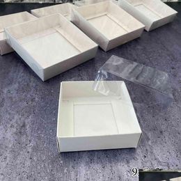 Gift Wrap White Cake Gift Box Cardboard Packaging Clear Pvc Window Transparent Lid Cookie Candy Wedding Clothes Dress Guests Boxes 210 Dhrg1