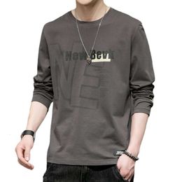 Men's Long Sleeved T-Shirt Korean Version Round Neck Bottom Shirt, Pure Cotton Loose Fitting T-Shirt, Trendy Slim Fit Long Sleeved Spring And Autumn Men's Top