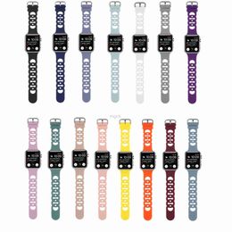 For Watch Bands Silicone Straps Smartwatch 7 6 5 4 3 2 1 SE Hollow Out Watchband with Double Buckle Metal Button Compatible to iwatch 41/38/40mm 45/42/44mm 240308