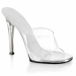2024 PU New Ladies Real Leather 12CM High Heel Square Toe SHOES Party PVC Transparent One Line Wedding American Europe Fiess Race Shoes Slipper Sandals Size