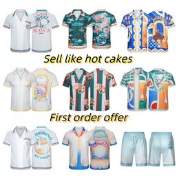 Camiseta de camiseta masculina camiseta de camiseta masculina camisa de luxo masculina camiseta redonda Casablanca camisa Casablanca Roupas Fashion Summer Summer Collar Mangeves curtas