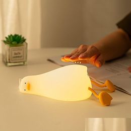 Other Home Decor Duck Nightlights Led Night Light Duckling Rechargeable Lamp Usb Cartoon Sile Children Kid Bedroom Decoration Birthda Dhsm8
