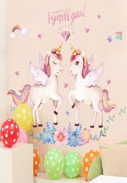 Cute Unicorn Wall Stickers for Kids Rooms Girls Bedroom Decor DIY Poster Cartoon Animal Wallpaper Stickers on the Wall2326254