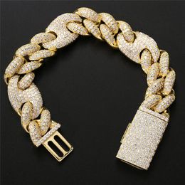 20mm 7 8 9inch Gold&Silver Colour Bling CZ Stone Cuban Bracelet For Men Cubic Link Bracelets243r