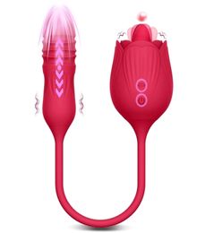 2 In 1 Rose Vibrator Female Tongue Licking Clitoris Clit Stimulator Telescopic Vibrating Love Egg Dildo Sex Toys for Women 2205145207794