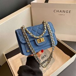 Shop Single-shoulder Bags Are Sold Cheaply Fashionable Denim Chain Small Bag for Women Simple and Casual Square 2024 Summer Niche Texture Shoulder
