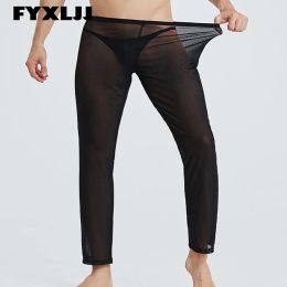 Pants FYXLJJ Men Mesh Sheer Long Pants Sexy Transparent Man Underwear Breathable Men's Leggings Sleep Homewear See Through Pajama Pant