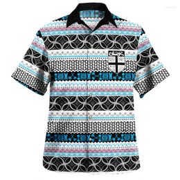 Mens Casual Shirts Polynesia Turn-Down Collar Shirt With Pocket Samoan Tribal Ethnic Tops Hawaiian Ropa Hombre