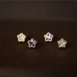 Stud Earrings Real Money 925 Sterling Silver 14K Gold Purple White Star Zircon For Women Piercing Wedding Jewelry