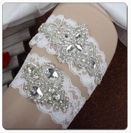 Luxury Crystal Beads Bow 2pcs Set White Lace Bridal Garters For Bride039s Wedding Garters Sexy Whole Leg Garters In Stock8011689