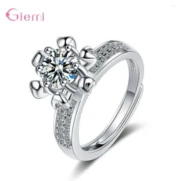 Cluster Rings 925 Sterling Silver Luxury Crystal Resizable For Women Girls Wedding Engagement Fashion Jewellery Valentines Day Gift