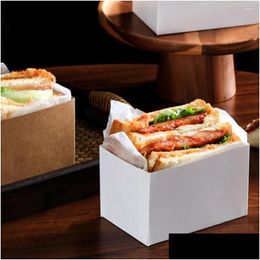 Gift Wrap 50Pcs Helpf Sandwich Take Out Box Non-Stick Recyclable Paper Tasty Donut Toast Holding Bread Tray Drop Delivery Dh80O