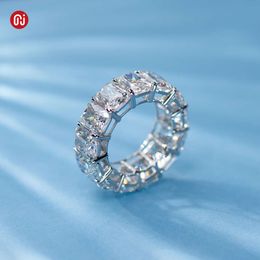 GIGEWE 9K/14K/ White Gold 6*8Mm Radiant Cut Moissanite Ring, Anniversary Band Eternity Ring