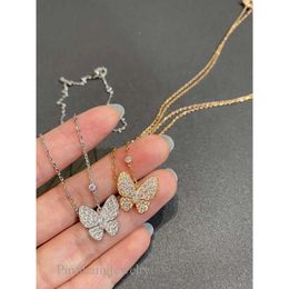 Design Brand New Fanjia Precision Edition Full Diamond Horse Eye Butterfly Necklace with Rose Gold Plated Lock Bone Chain Straight for Women