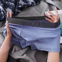 Underpants Smooth Men Underwear Men's Mid-rise Striped Print With Elastic Waistband U Convex Design Comfortable Male For Everyday