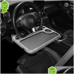 Interior Decorations New Crystal Portable Car Laptop Computer Desk Mount Stand Steering Wheel Goods Drink Tray Bling Accessories Inter Dhq3X