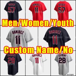 Custom Cleveland''indians''men Women Youth 11 Jose Ramirez 57 Shane Bieber Cleveland 야구 유니폼 보호자 Jackie Robinson Mens Logan Allen Obby Bradley Yu Chang