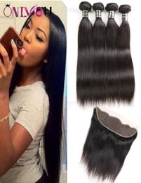 Selling Onlyou Hair Products Unprocessed Peruvian Virgin Hair Straight Human Hair Weave Bundles with Frontal Weaves Closure2623240