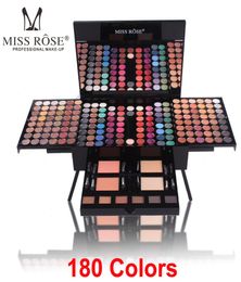 Miss Rose 180 Colours Eyeshadow Palette Makeup Shimmer Matte Contouring Kit 2 Face Powder Blush 1 Eyeliner 6 Sponge brush Makeup Gi3615169