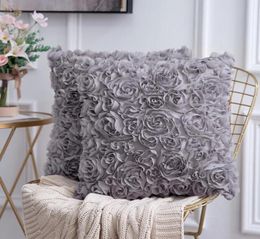 3D Decorative Romantic Stereo Chiffon Rose Flower Pillow Cover Solid Square Pillow Case for Sofa Bedroom Car Cushion Cover3251346