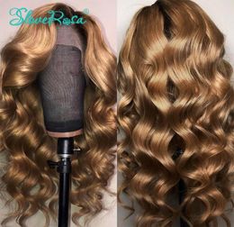 Whole deep wave Ombre blonde Brazilian full Lace Front Wigs With Baby Hair 360 lace frontal Pre Plucked synthetic Wig For Wome4704428