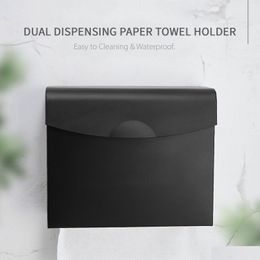 Paper Towel Holders Wall-Mounted Paper Towel Dispenser Dual Dispensing Holder Waterproof Space Aluminium Bathroom Tissue Box 210320 Dro Dhxa5