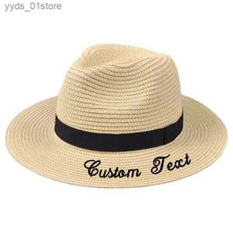 Wide Brim Hats Bucket Hats Embroidery Personalised Custom Text Name Unisex Sun Hat Large Brim Str Hat Outdoor Beach hat Summer Topper hat L240308