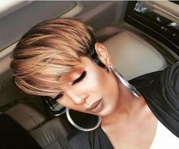 Short Pixie Cut Straight Wigs Peruvian Human Hair Wigs For Black Women 150 Glueless Machine Made Wig8267998