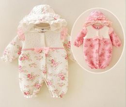 Newborn Baby Girl Rompers Hat Kids Clothes 03 Months Formal Rompers Winter Princess Jumpsuit Toddler Thicken Baby Clothing4955895