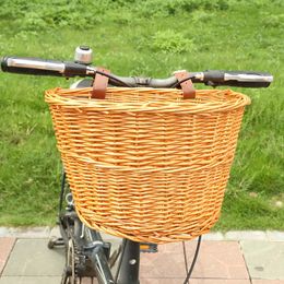 Multi-functional Rattan Bike Basket Front Pannier Bag Practical Durable Scooter Handlebar Storage Container Bicycle Accessories 240301