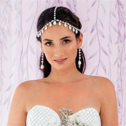 Luxurious Headpiece Rhinestone Crystal Hair Chain Women 2020 Hair Decoration Simulated Pearl Headband Bride Wedding Jewelry12166