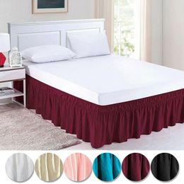 Solid Colour Elastic Bed Ruffles Bed Skirt Wrap Around Style Easy Fit 15 Inch Drop Dust Ruffle Bed Skirts Corners Fade Resistant 240304