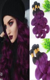 Human Hair Weave Bundles Ombre 1B Purple Two Tone Colour Human Remy Hair Extensions Body Wave6730104
