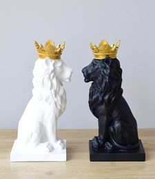 Abstract Crown Lion Sculpture Home Office Bar Male Lion Faith Resin Statue Model Crafts Ornaments Animal Origami Art Decor Gift4341124