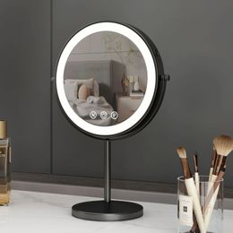 9 inch 360 degrees Bedroom or Bathroom table Lifting Makeup Mirror 3X Magnifying Double Mirror with LED Light Cosmetic Mirror 240219