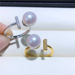 DIY Pearl Accessories 18K Gold Clad Copper Plated Micro Set Zircon T Family Balance Wood Open Ring Accessories