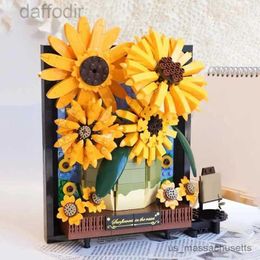 Creative Van Gogh Sunflower Potted Bouquet 3D Model Building Blocks Sun Flower Picture Frame Home Decoration Brick Toy Girl 240308