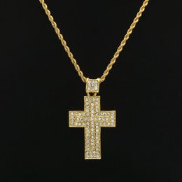 Mens Hip Hop Jewelry 18K Gold Silver Plated Fashion Bling Bling Cross Pendant Men Necklace For Gift Present Christian206i