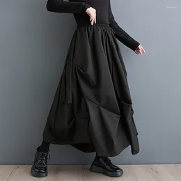Women's Pants Japanese Yamamoto Dark Black Style Folds High Waist Chic Lady Spring Wide Leg Fashion Women Autumn Casual Culotte