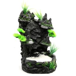 Aquarium Decoration Artificial Resin Landscape Fish for Tank Rock Mountain View Underwater Sand Waterfall 240307