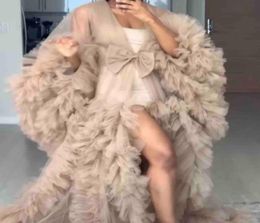 Nude Illusion Ruffles Tulle Long Sleeve Women Winter Sexy Kimono Pregnant Party Sleepwear Women Bathrobe Sheer Nightgown Robe3288220