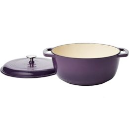 6 Qt Enamelled Cast Iron Dutch Oven with Lid Dual Handle Purple Round 240304