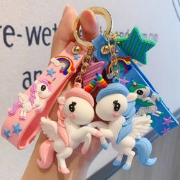 Keychains Unicorn Keychain Female Cute Cartoon Doll Car Key Lanyard Bag Phone Pendant Couple Lover Girl Gift Kawaii Child Toy Wholesale