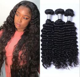 Deep Wave Human Hair 3 4 Bundles Indian Weaving for Black Women Natural Colour Double Weft5678632