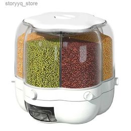 Food Jars Canisters Round Rice Rotating Dispenser Tank Storage Box Bucket Grid 360 Container Dry Cereal Food Grain Separate Sealed L0309