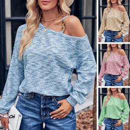 Women's Blouses One Shoulder T-shirt Soft Breathable Blouse Loose Fit Long Sleeve Pullover For Spring Autumn Simple Style