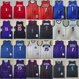 Throwback Basketball Retro Tracy McGrady Jersey 1 Vince Carter 15 Penny Hardaway Vintage Stripe Black Red White Purple Blue Team Colour All Stitching High/Top
