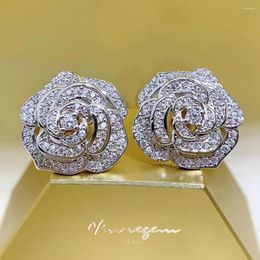 Stud Earrings Vinregem 18K White Gold Rose Flower Lab Sapphire Gemstone Ear Studs 925 Sterling Silver Wedding Gifts Jewellery Wholesale